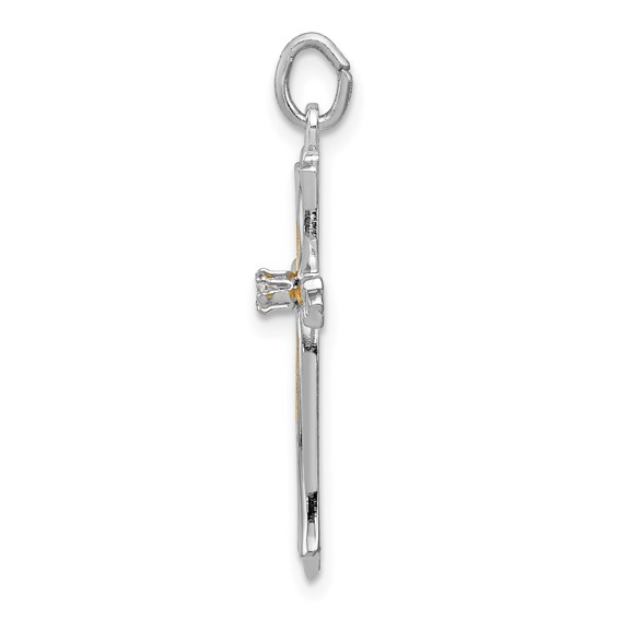 Sterling Silver Platinum-plated & Vermeil CZ Cross Pendant