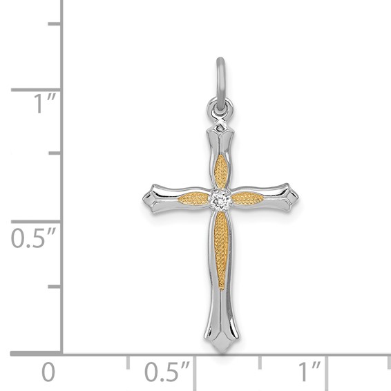 Sterling Silver Platinum-plated & Vermeil CZ Cross Pendant