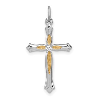 Sterling Silver Platinum-plated & Vermeil CZ Cross Pendant