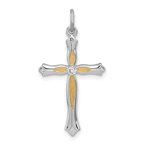 Sterling Silver Platinum-plated & Vermeil CZ Cross Pendant