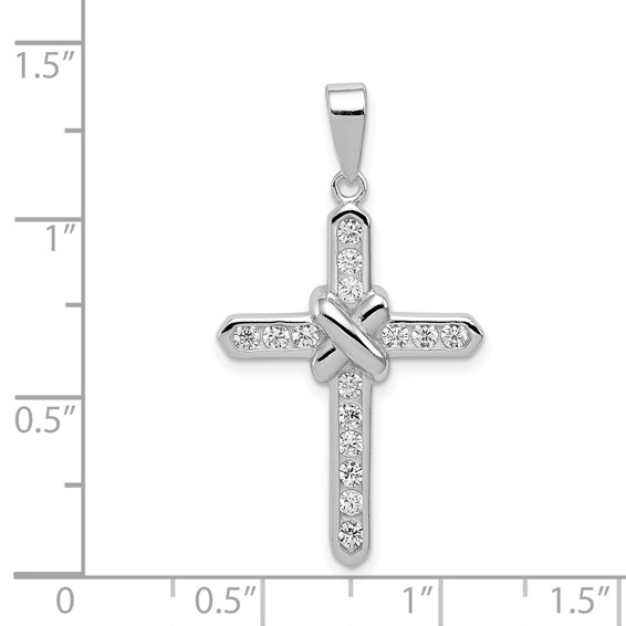 Sterling Silver Rhodium-plated CZ Cross Charm