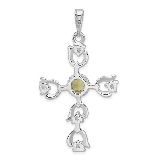 Sterling Silver Green & Clear CZ Cross Pendant