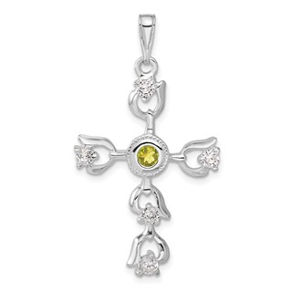 Sterling Silver Green & Clear CZ Cross Pendant