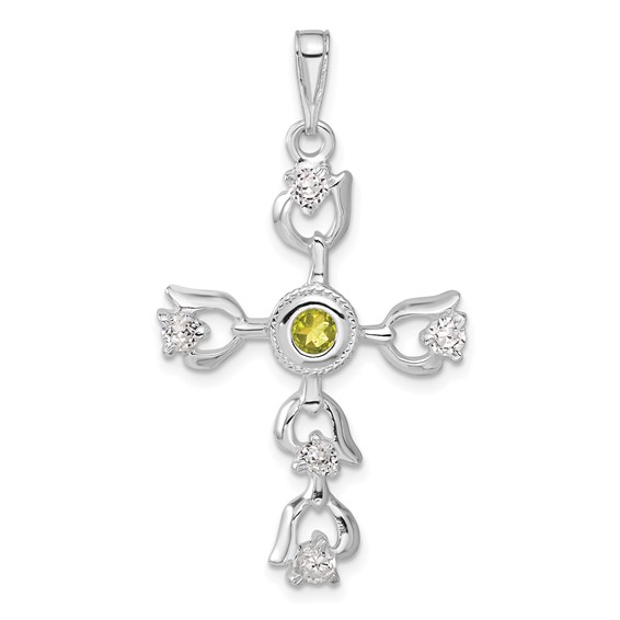 Sterling Silver Green & Clear CZ Cross Pendant
