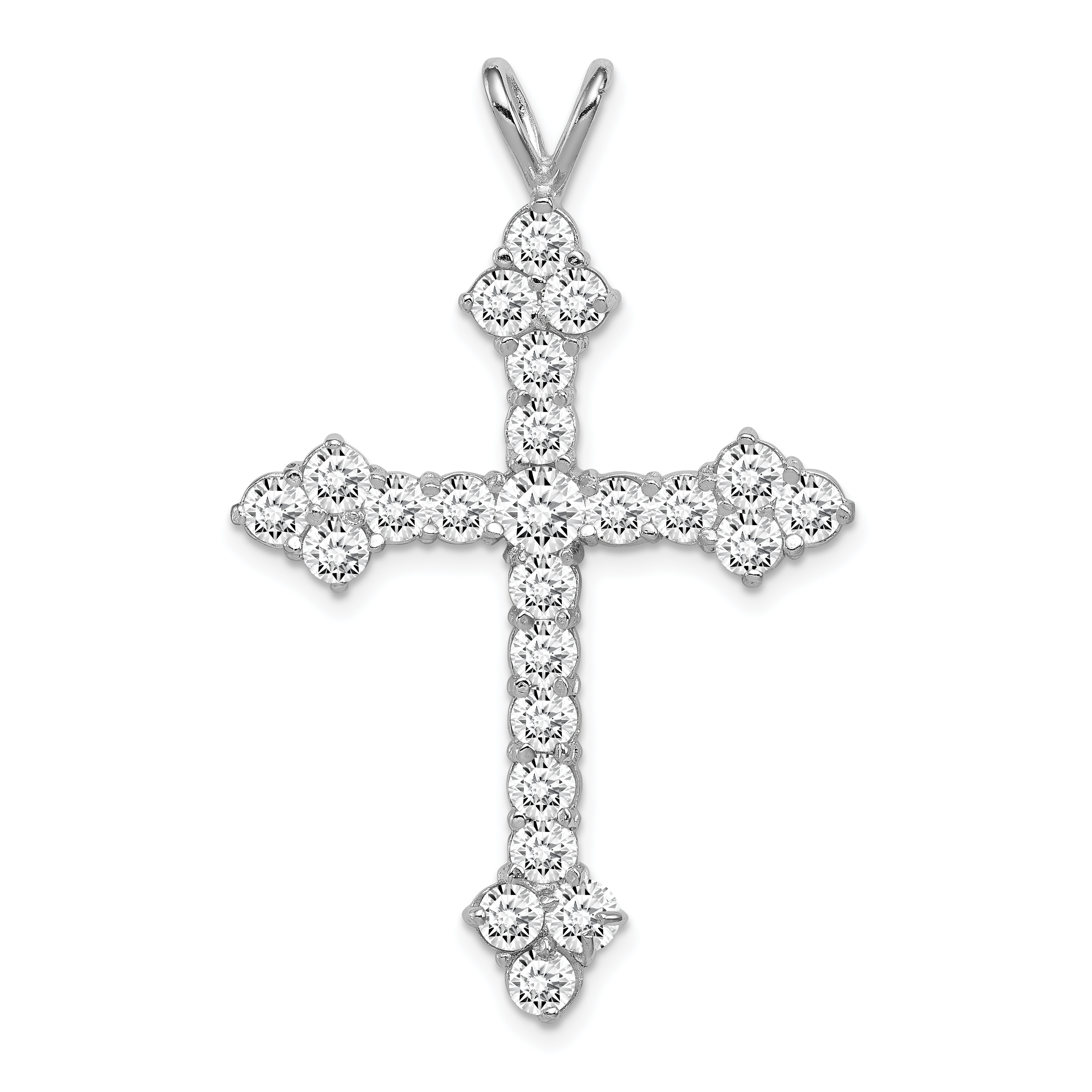 Sterling Silver Rhodium-plated CZ Cross Pendant (QC3317)