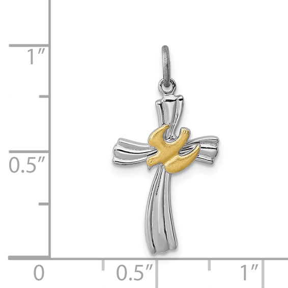 Sterling Silver Platinum-plated & Vermeil Dove Cross Charm