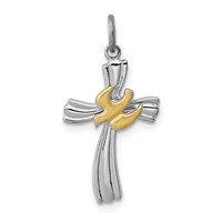 Sterling Silver Platinum-plated & Vermeil Dove Cross Charm view 1