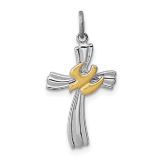 Sterling Silver Platinum-plated & Vermeil Dove Cross Charm