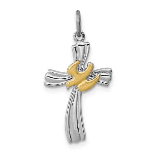 Sterling Silver Platinum-plated & Vermeil Dove Cross Charm