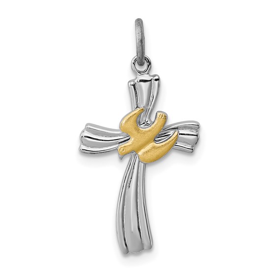 Sterling Silver Platinum-plated & Vermeil Dove Cross Charm
