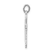 Sterling Silver Platinum-plated Green Enameled Budded Cross Charm view 2