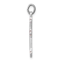 Sterling Silver Platinum-plated Pink Enameled Budded Cross Charm view 2