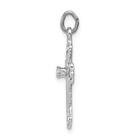 Sterling Silver Platinum-plated Budded Cross Charm with CZ view 2