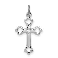 Sterling Silver Platinum-plated Budded Cross Charm with CZ view 1