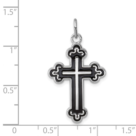 Sterling Silver Platinum-plated Enameled Cross Pendant