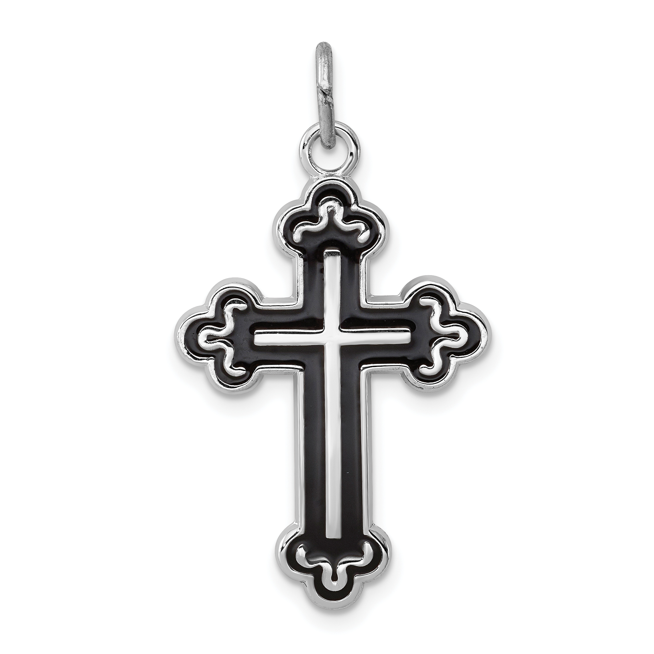 Sterling Silver Platinum-plated Enameled Cross Pendant (QC3349)