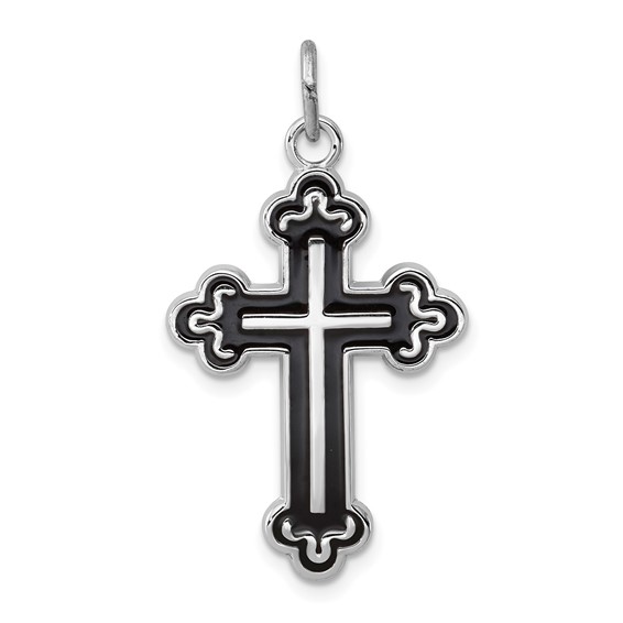 Sterling Silver Platinum-plated Enameled Cross Pendant