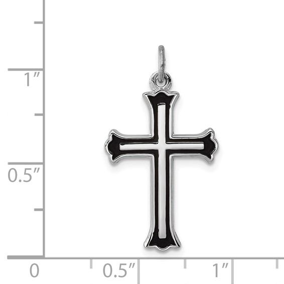 Sterling Silver Platinum-plated Enameled Cross Charm