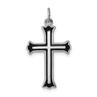Sterling Silver Platinum-plated Enameled Cross Charm view 1
