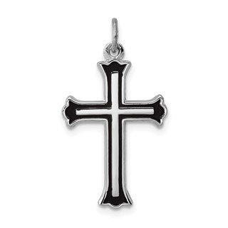 Sterling Silver Platinum-plated Enameled Cross Charm