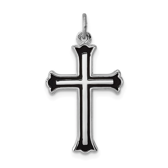Sterling Silver Platinum-plated Enameled Cross Charm