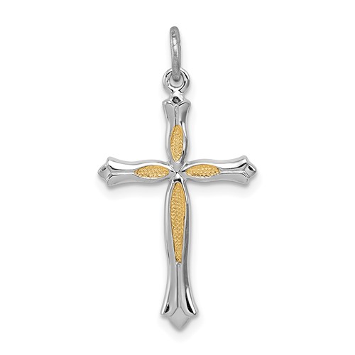 Sterling Silver Platinum-plated and Vermeil Cross Pendant
