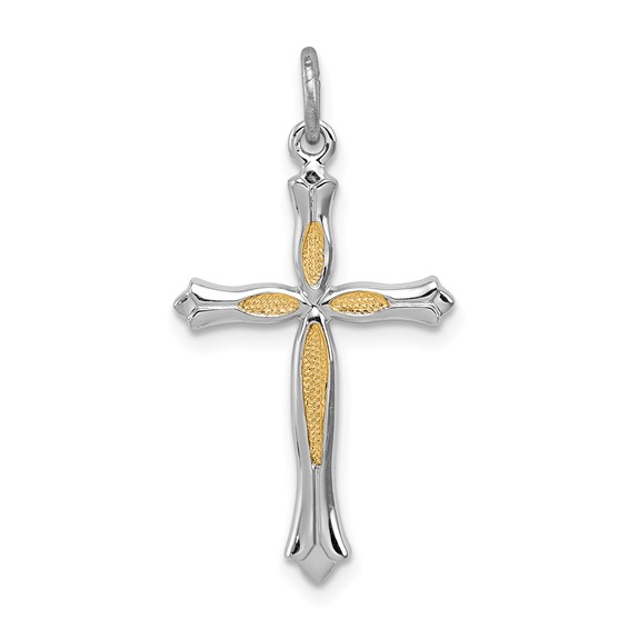 Sterling Silver Platinum-plated and Vermeil Cross Pendant
