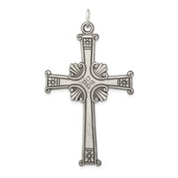 Sterling Silver Antiqued, Textured and Brushed Cross Pendant view 1