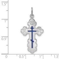 Sterling Silver Platinum-plated Eastern Orthodox Blue Enamel Cross Pendant view 3
