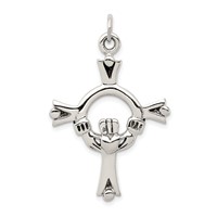 Sterling Silver Antiqued Claddagh Cross Charm view 1