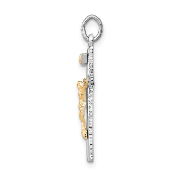 Sterling Silver Platinum-plated & Vermeil INRI Crucifix Charm