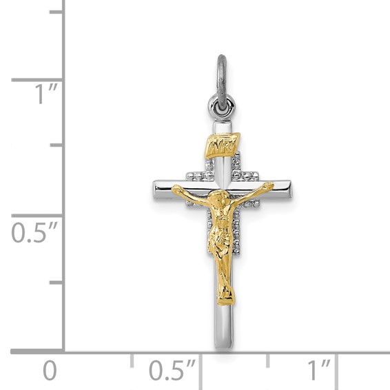 Sterling Silver Platinum-plated & Vermeil INRI Crucifix Charm