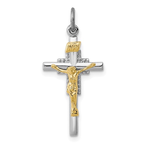 Sterling Silver Platinum-plated & Vermeil Inri Crucifix Charm
