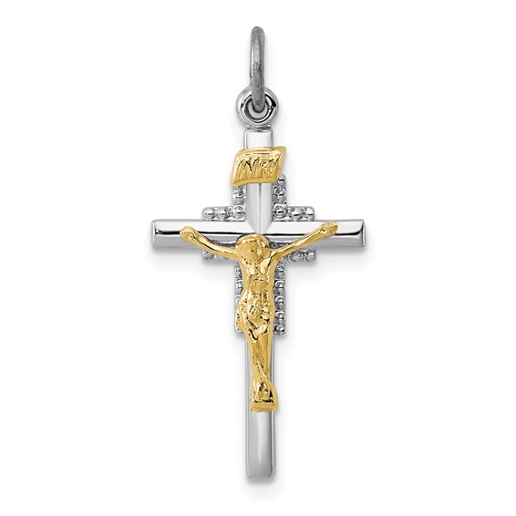 Sterling Silver Platinum-plated & Vermeil INRI Crucifix Charm
