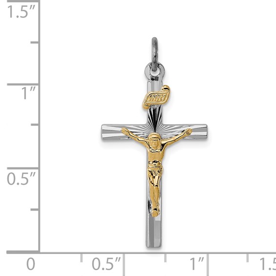 Sterling Silver Platinum-plated & Vermeil INRI Crucifix Charm
