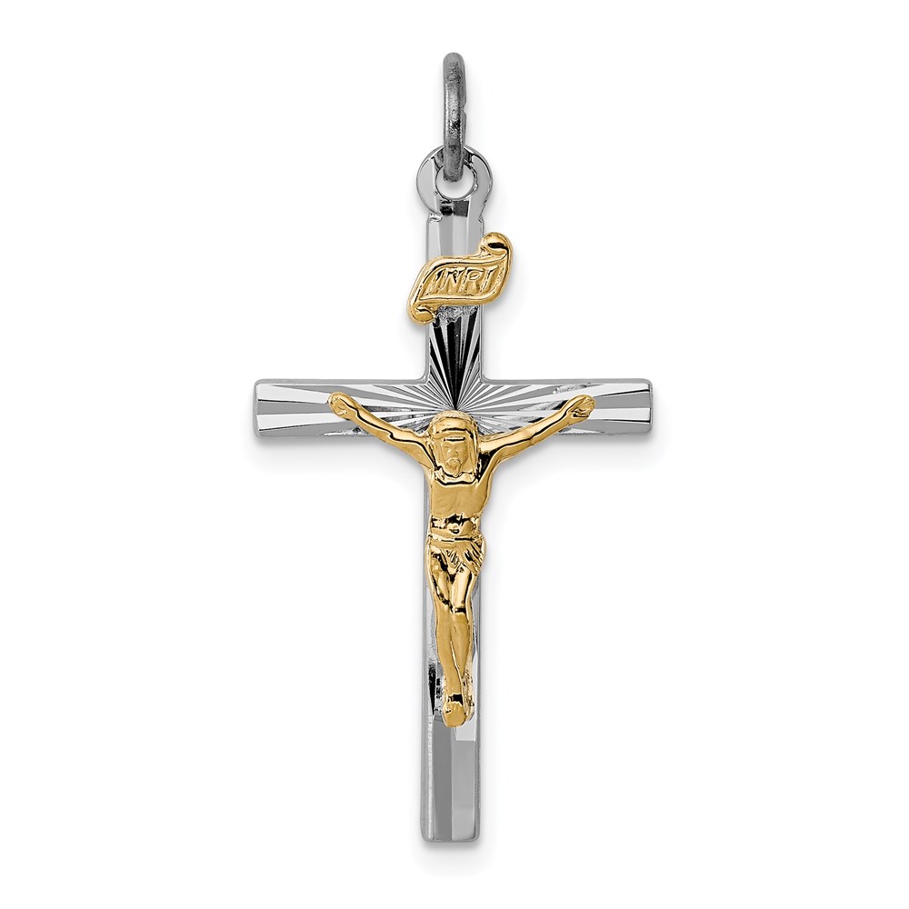 Sterling Silver Rhodium-plated & Vermeil INRI Crucifix Charm