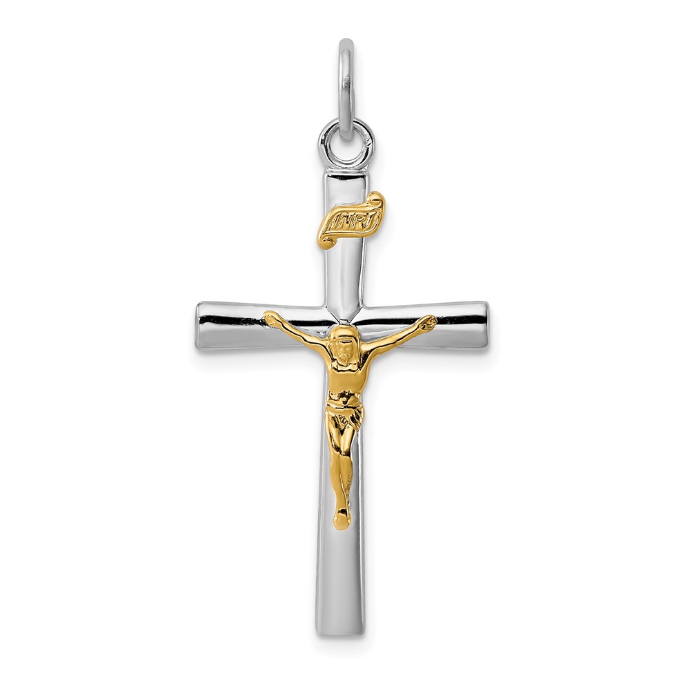 Sterling Silver Rhodium-plated & 18k Gold-plated INRI Crucifix Charm