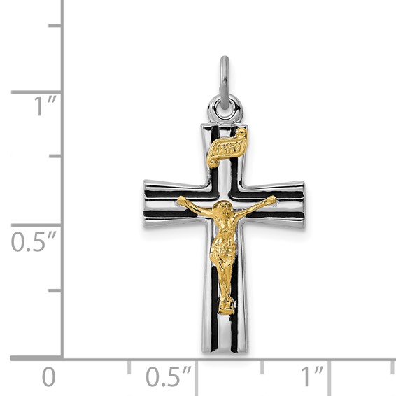 Sterling Silver Platinum-plated Gold-tone INRI Crucifix Charm