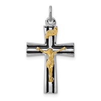 Sterling Silver Platinum-plated Gold-tone Inri Crucifix Charm view 1