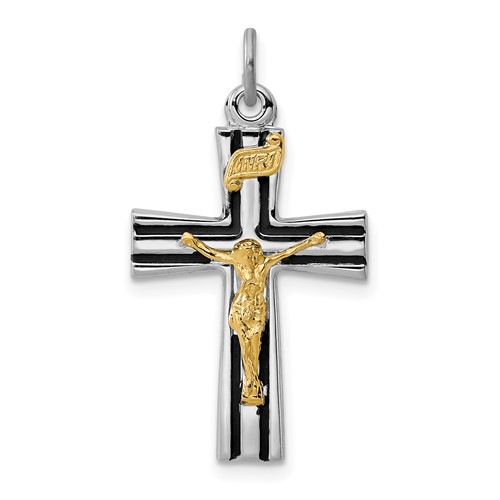 Sterling Silver Platinum-plated Gold-tone Inri Crucifix Charm
