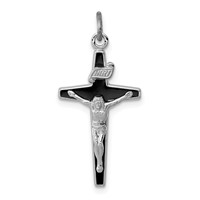 Sterling Silver Platinum-plated Enameled Crucifix Charm view 1