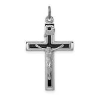 Sterling Silver Platinum-plated Enameled Crucifix Pendant view 1