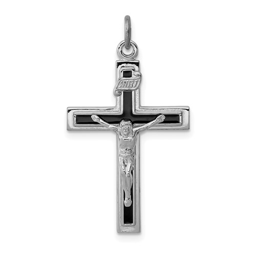 Sterling Silver Platinum-plated Enameled Crucifix Pendant