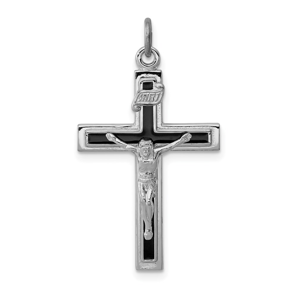 Sterling Silver Rhodium-plated Enameled Crucifix Pendant