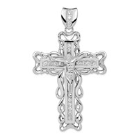 Sterling Silver Rhodium-plated CZ Crucifix Pendant view 1