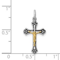 Sterling Silver Platinum-plated & Vermeil Crucifix Charm view 3