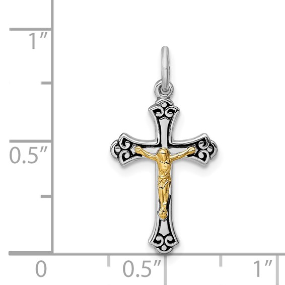 Sterling Silver Platinum-plated & Vermeil Crucifix Charm