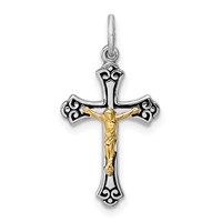 Sterling Silver Platinum-plated & Vermeil Crucifix Charm view 1