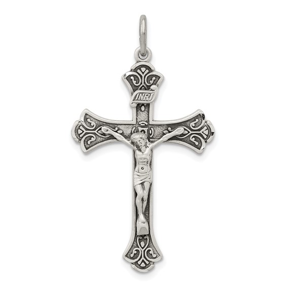 Sterling Silver Antiqued INRI Crucifix Pendant