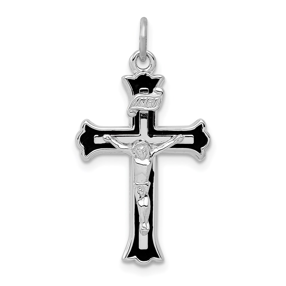 Sterling Silver Rhodium-plated Enameled INRI Crucifix Charm
